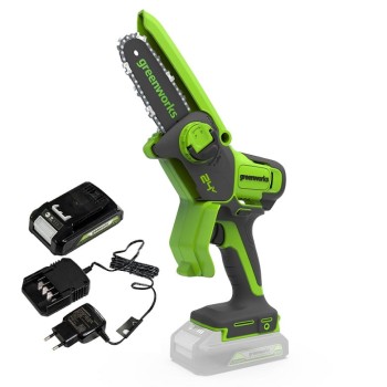 24V minipilarka łańcuchowa GD24MCS10K2 zestaw ładowarka + aku 2Ah GREENWORKS GR2008207UA