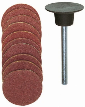 Tarcze szlifierskie kurundowe 18 mm, gr 5x120 oraz 5x150 10 szt. + talerz na trzpieniu PROXXON 28982