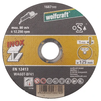 Tarcza korundowa 125X1 do cięcia stali nierdzewnej 10 sztuk. WOLFCRAFT 8463000