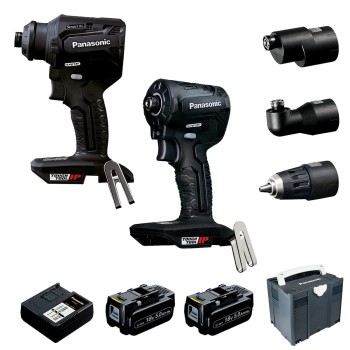 Zestaw : wkrętarka EY1DD2, zakrętarka udarowa EY1PD1, 2x Akumulator 18V/5,0 Ah, ładowarka, systainer, 3 końcówki robocze PANASONIC PAEYC901LJ2G