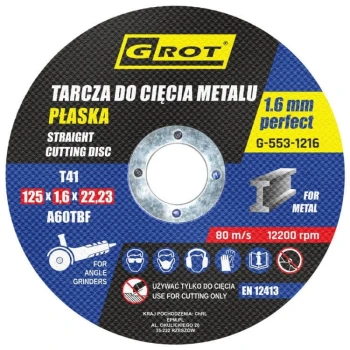 TARCZA PŁASKA T1A 125*1.6*22 KOMPLET 10 SZTUK GROT G-553-1216