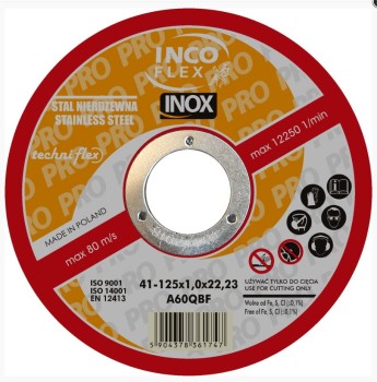 TARCZA PŁASKA INOX T1A 125*1.0*22 TECHNIFLEX T1A 125 1 IN