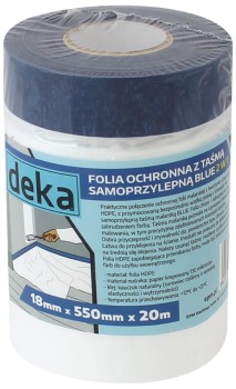 FOLIA OCHRONNA Z TAŚMĄ NIEBIESKĄ 55CM*20M DEKA D-300-0250