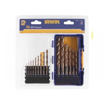 KOMPLET WIERTEŁ DO METALU HSS TIN DIN338 1.5-10MM 15 SZTUK IRWIN IW3038501