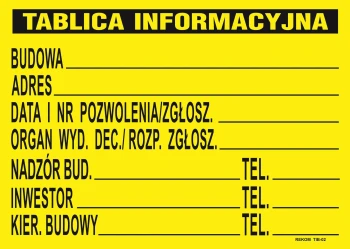 TABLICA INFORMACYJNA BUDOWLANA 690*460MM UN TATB1