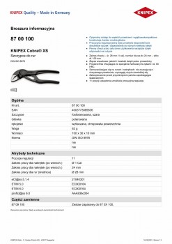 SZCZYPCE DO RUR COBRA 100MM KNIPEX KN 87 00 100