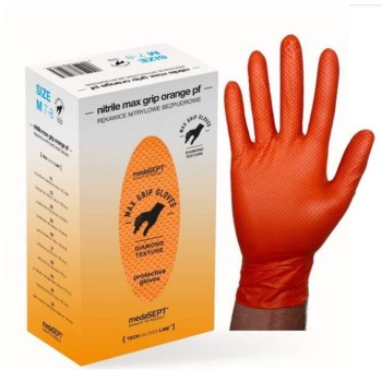 RĘKAWICE NITRYLOWE WZMACNIANE MAX GRIP POMARAŃCZOWE ROZ. XL UN REK GU NP XL