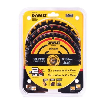 PIŁA TARCZOWA DO DREWNA ELITE 2*165MM 24Z + 165MM 40Z 3-PAK DEWALT DT10397
