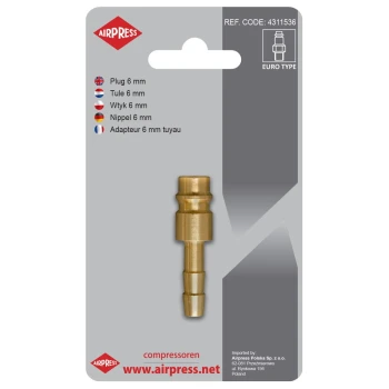 WTYK SZYBKOZŁĄCZKI Z WYJŚCIEM NA WĄŻ 6MM AIRPRESS AP 4311536