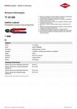 KOMPAKTOWE SZCZYPCE TNĄCE PRZEGUBOWE COBOLT 200MM KNIPEX KN 71 32 200