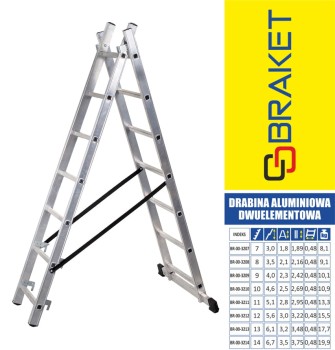 DRABINA ALUMINIOWA 2-ELEMENTOWA 400CM 9+9 SZCZEBLI BRAKET BR-00-3209