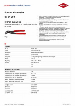 SZCZYPCE DO RUR COBRA Z WYDŁUŻONĄ SZCĘKĄ 250MM KNIPEX KN 87 51 250
