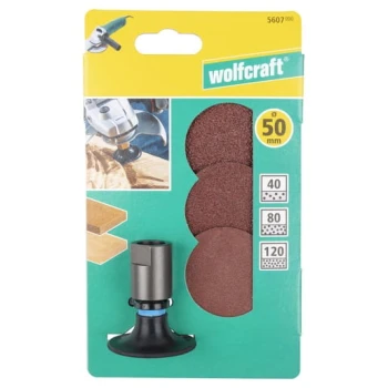 DYSK SZLIFIERSKI 50MM + 3 KRĄŻKI ŚCIERNE WOLFCRAFT 5607000