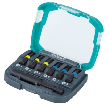 Zestaw bitów udarowych - PH1/2/3 + PZ1/2/3 + uchwyt magnetyczny WOLFCRAFT 2974000