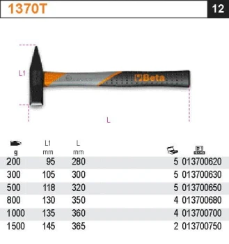 MŁOTKI ŚLUSARSKIE, TRZONEK Z TWORZYWA SZTUCZNEGO 800G BETA 1370T/800