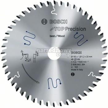 PIŁA TARCZOWA MULTIMATERIAL TOP PRECISION 165x20mm 48-ZĘBÓW BOSCH B2608642388