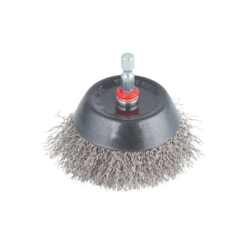Szczotka doczołowa 75 mm - drut ze stali nierdzewnej, trzpień 6-kąt WOLFCRAFT 2746000