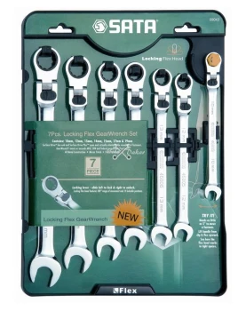 KLUCZE PŁASKO-OCZKOWE 7szt. ŁAMANE Z GRZECHOTKĄ, BLOKADA, 10 12 13 14 15 17 19 mm SATA GL09043