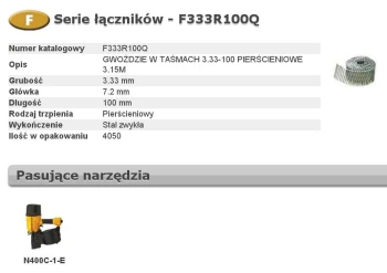 GWOŹDZIE F 3,33 x 100mm RING 4050szt. F333R100Q BOSTITCH BCHF333R100Q