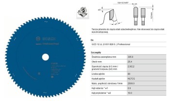 PIŁA TARCZOWA 305x25,4mm 80-ZĘBÓW EXPERT STAINLESS STEEL / STAL NIERDZEWNA INOX BOSCH B2608644284