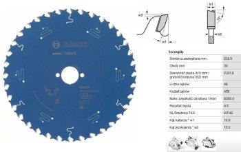 PIŁA TARCZOWA 230x30mm 48-ZĘBÓW EXPERT for WOOD, DO DREWNA BOSCH B2608644063