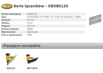 GWOŹDZIE BRT21 3,80 x 120mm 1288 szt. KB380120 BOSTITCH BCHKB380120