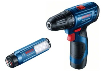 WKRĘTARKA GSR 120-LI 2x2,0Ah 30/14Nm +LAMPA GLI 12V-300 WALIZKA BOSCH B06019G8004