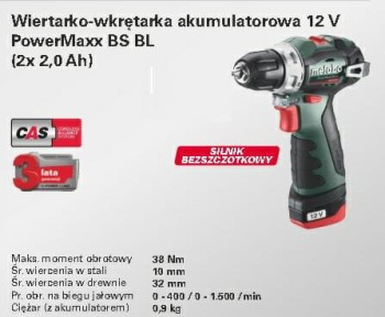 WIERTARKO-WKRĘTARKA 12V 38Nm 2x2,0Ah BS BL 12 METABO MET601721500