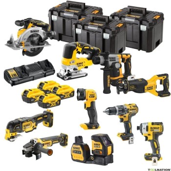 Zestaw narzędzi combo 18V DeWalt DCK1012P4T (DCD796, DCF887, DCS565, DCS382, DCS356, DCS334, DCH172, DCG405, DCE088NG18, DCL040) 4x5,0Ah 3xTSTAK